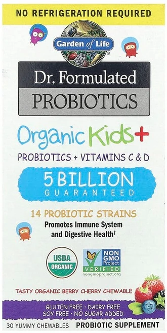 가든오브라이프 Dr. Formulated Probiotics 유기농 키즈 + 맛있는 유기농 베리 체리 츄어블 30정 GOL-12119 - 쿠팡