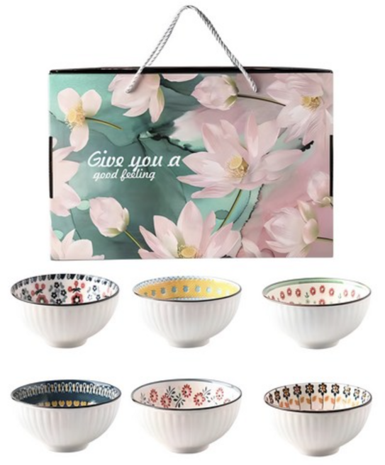 폴란드 예쁜 밥그릇 명절 선물세트 포장, 밥그릇 6p 세트, 6칼라