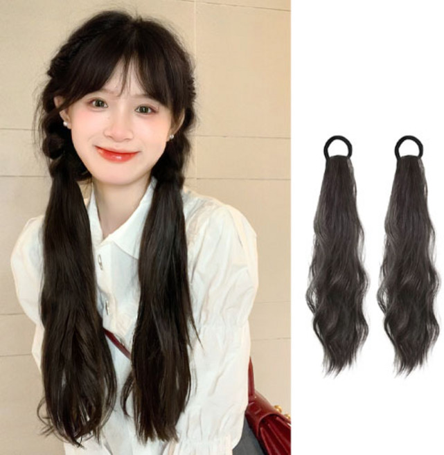 네추럴 웨이브 포니테일 붙임 머리 헤어피스 가발 2P 세트 H121, 다크브라운, 2개