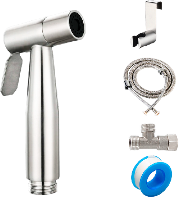 不鏽鋼沖洗器噴槍組-免打孔快速安裝、強力增壓、多功能清潔, B.不鏽鋼噴頭軟管組(附馬桶掛架), DIY