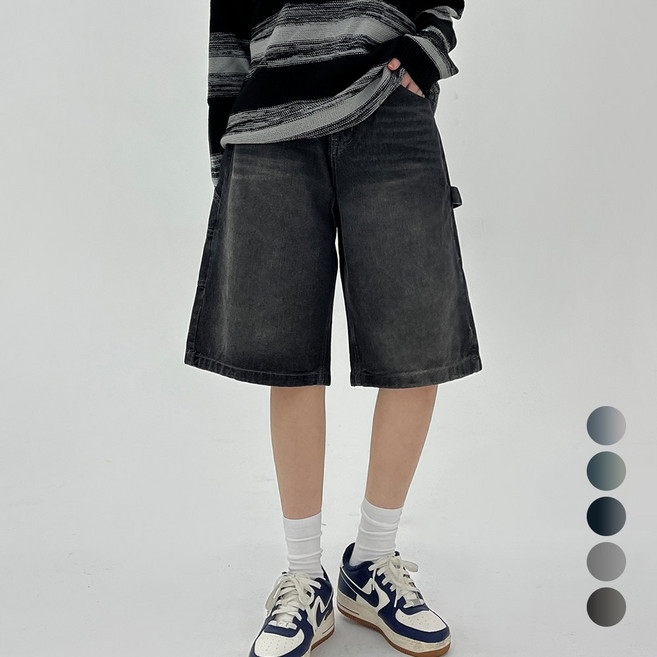 코모도 여성 청 반바지 5부 7부 와이드 핏 데님 버뮤다 반바지