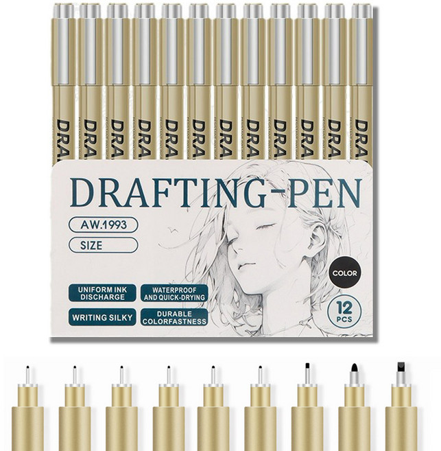 제로앤나인 드로잉 라이너 스케치펜 캘리그라피 잉크펜 12P, 1세트