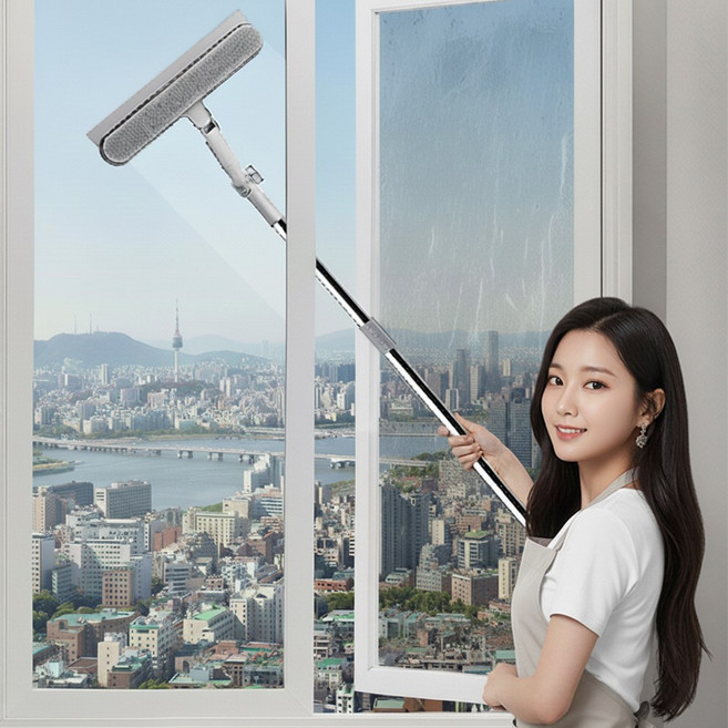 피플피 유리창 청소 도구 긴 장대 창문 닦이, 화이트, 1개