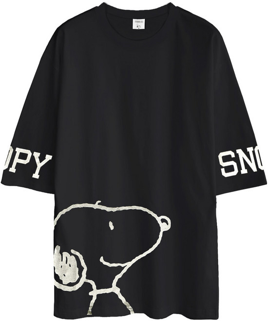 피너츠정품 5부 오버핏 반팔티 빅 스누피 남녀공용 빅사이즈 캐릭터 커플 반팔 티셔츠