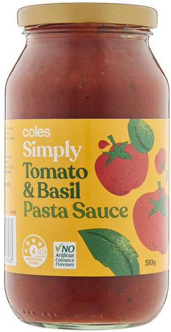 호주 콜스 Coles Tomato & Basil Pasta Sauce 심플리 토마토 & 바질 파스타 소스, 16개, 510g