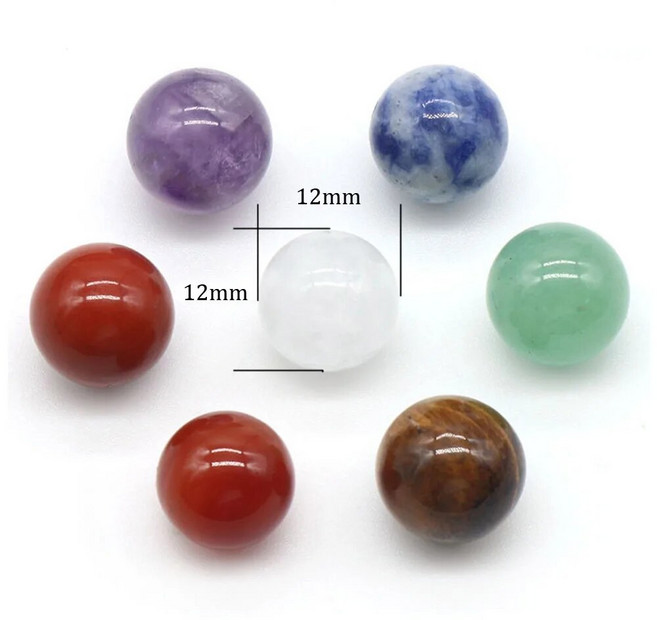 천연석 크리스탈 자수정 타이거 쿼츠 차크라 요가석 라운드 볼 장식 보석 액세서리 12mm 구슬 세트당 7 개, 1개, 12mm-7PCs