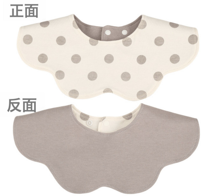 k*y韓國同款圍嘴韓版口水巾360度純棉雙面可帶兒童圍兜寶寶口水兜, 1個, 新棉雙面深灰波點