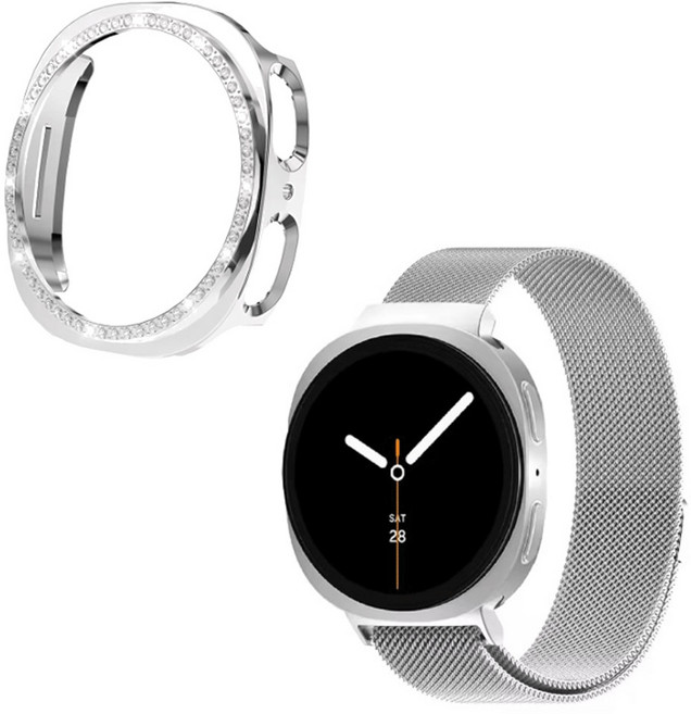 갤럭시워치8 호환 쥬얼리 케이스+스트랩 set 40mm 44mm, 실버Set