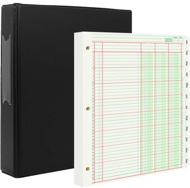 300장 세로형 분석용 노트 3단 회계용지 8.5X11인치 원장용지 3홀 펀치 녹색6팩 50장팩, Refillable 3-Column Pads