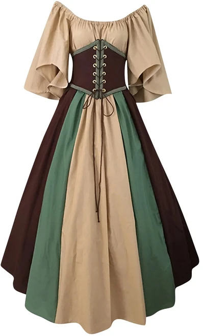 위한 중세 의상 할로윈 코르셋 고딕 르네상스 드레스 플러스 사이즈 플레어 슬리브 볼 가운 프레 옷