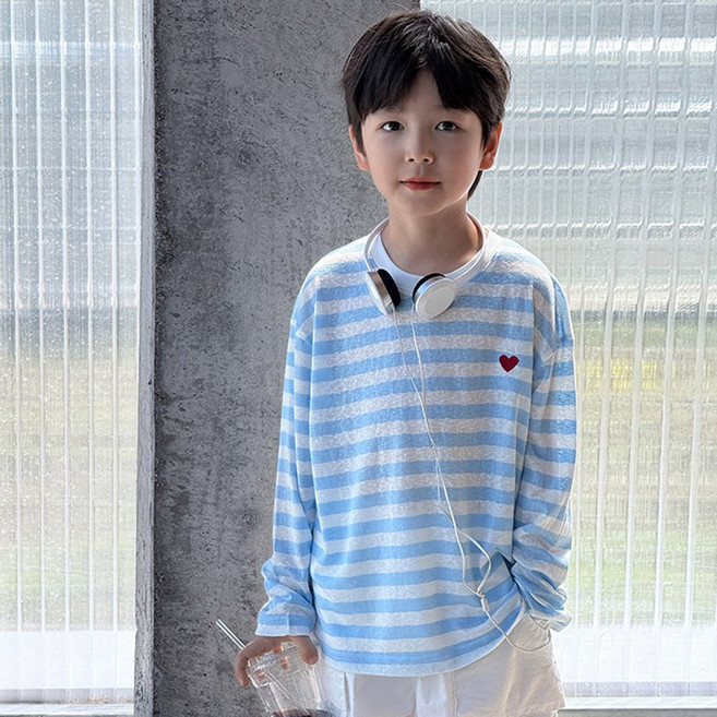 링크나루 아동 주니어 스트라이프 얇은 긴팔 티셔츠