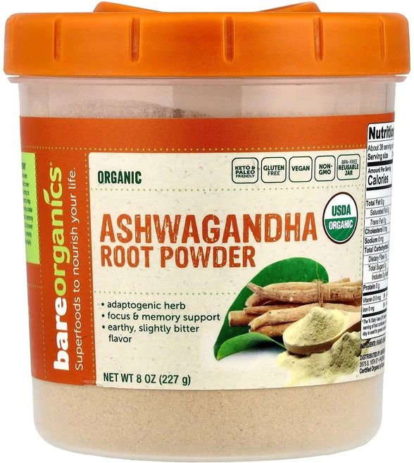 BareOrganics 유기농 아슈와간다 뿌리 분말 227g(8oz) BareOrganics (베어오가닉스), BareOrganics, 유기농 아슈와간다 뿌리 분말,, 227g, 1개 - 쿠팡