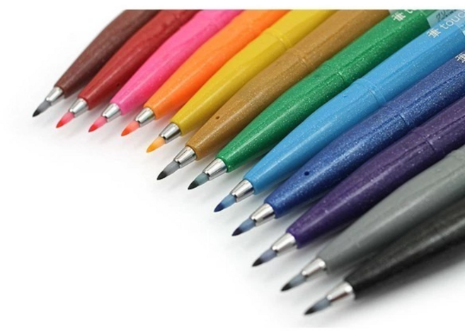 PENTEL 飛龍 柔繪筆 SES15C 12色 彩繪毛筆/繪圖筆, SES15C-A 烏羽(黑), 1個