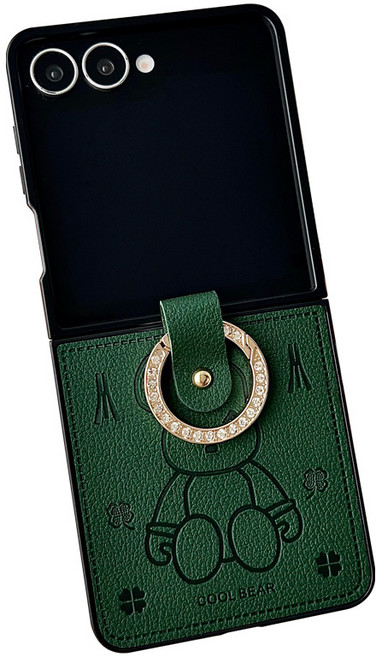 KDNC 갤럭시 Z플립3/4/5 곰돌이 가죽 링케이스