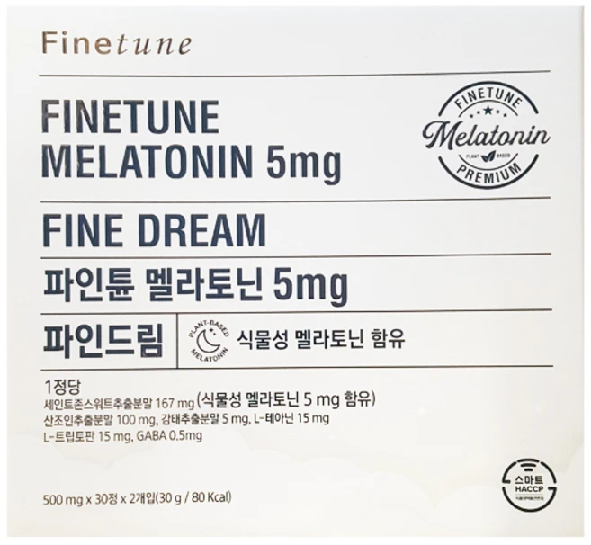 파인튠 멜라토닌 5mg 파인드림 식물성 멜라토닌 함유, 1개, 60정 - 쿠팡