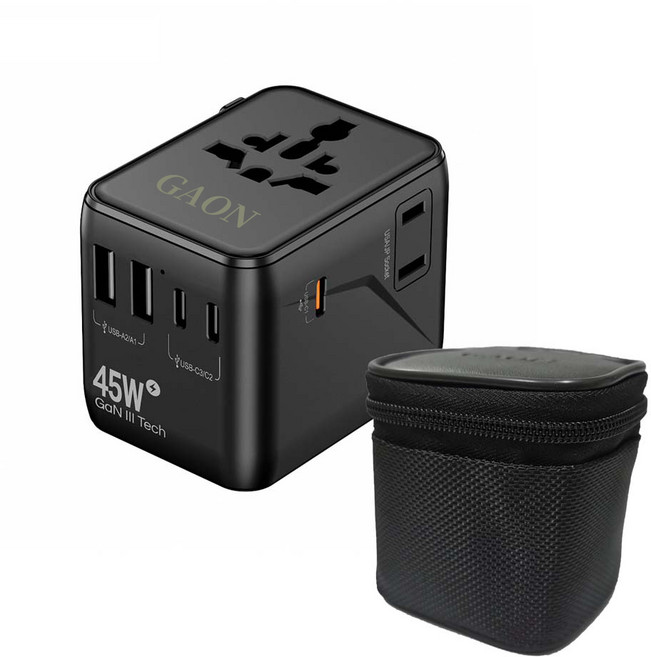 가온 해외 여행용 멀티어댑터 PD45W GaN 5포트 초고속충전 [블랙], 1개