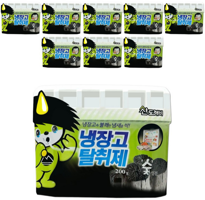 산도깨비 큰 냉장고 참숯 탈취제 본품, 200g, 9개