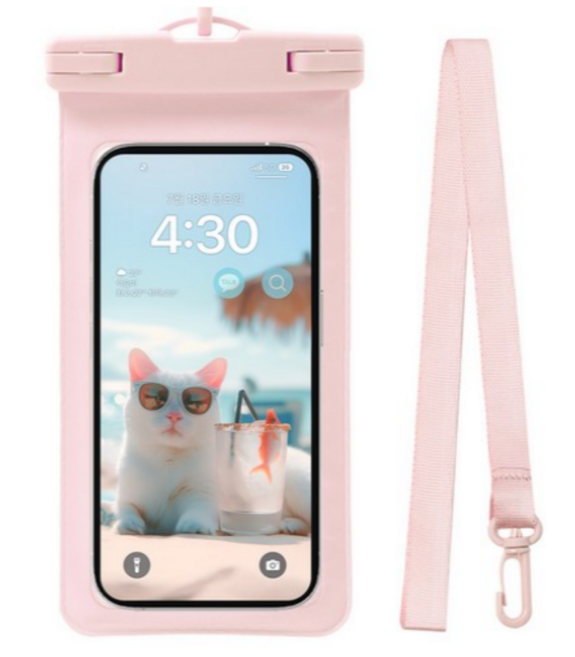 다잇대 투명 핸드폰 방수팩 + 넥스트랩, 1개, 핑크