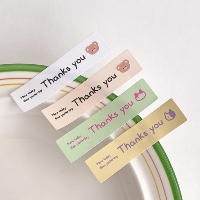 모소가 베어 캣 선물 간식 포장 땡큐 스티커, 120개, 화이트+그린+핑크+옐로우
