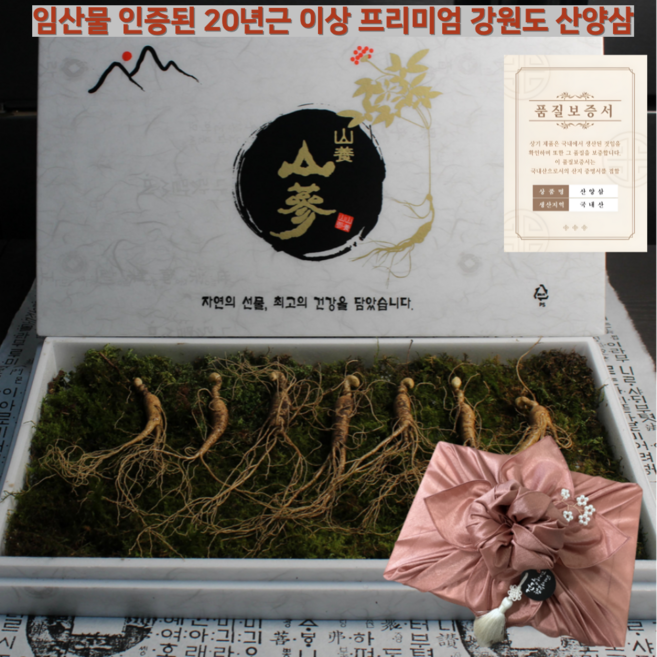 [ 선물대전 ] 20년근 이상된 프리미엄 산양삼 선물세트 품질보증서 첨부 효도선물, 1개, 산양삼 선물세트 20년근 5뿌리+가족삼3뿌리+엑기스1포