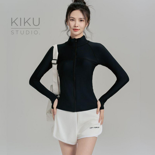 女長袖水母衣潛水衣防曬浮潛服衝浪游泳衣, 雙層白色短褲,XL （建議體重110-125斤）