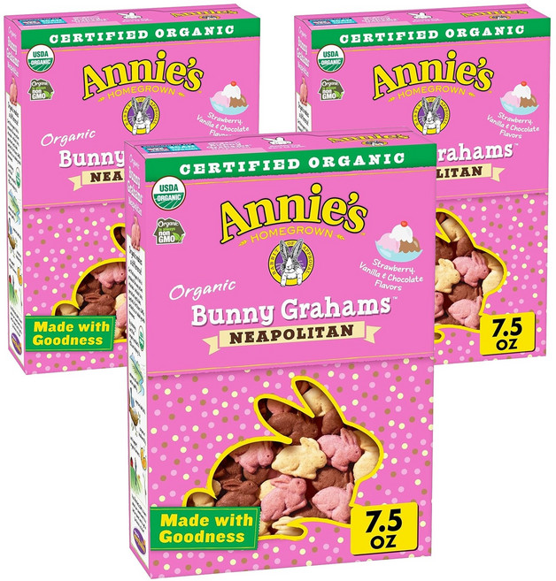 애니스 홈그로운 버니 베이크드 그레이엄 스낵 나폴리탄 딸기 바닐라 & 초콜릿, 3개, 213g