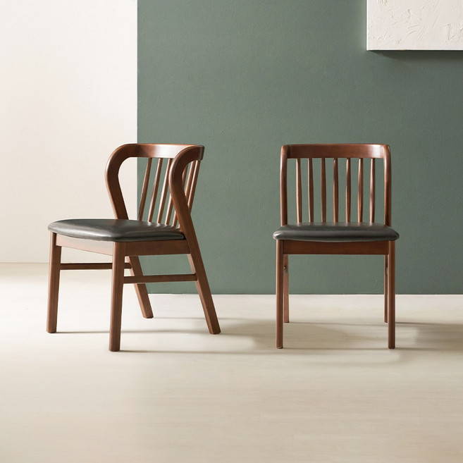 (1+1) 라로퍼니처 허그 고무나무 원목 식탁 의자 카페 인테리어 체어 2P, 2개, 월넛