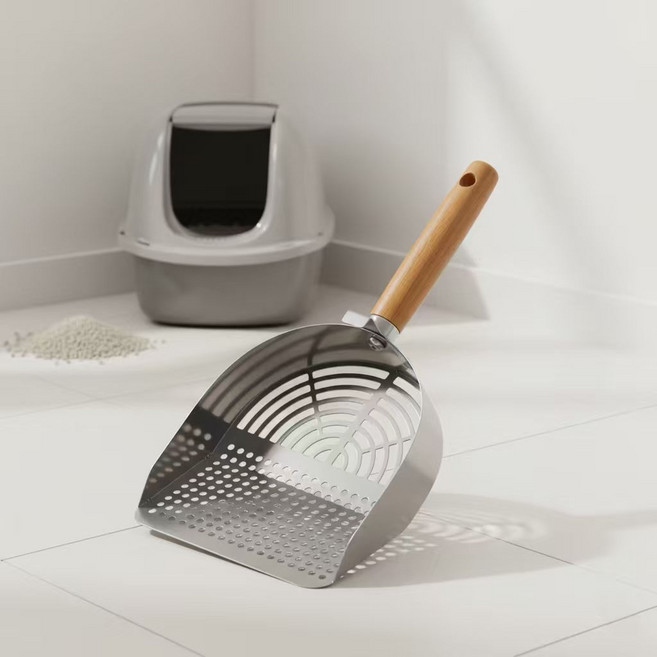 튼튼한 스테인리스 미세망 고양이 클린 모래삽, 1개, 실버