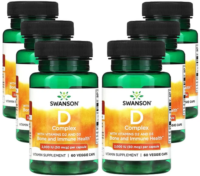 스완슨 비타민D2 및 D3가 함유된 D 복합체 2 000IU(50mcg) 베지 캡슐 60정, 6개 - 쿠팡