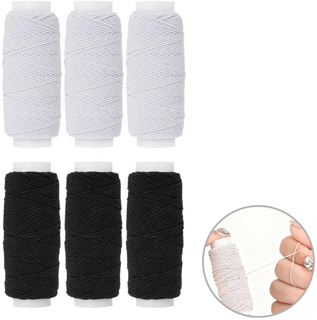 도나토르 탄성 고무 재봉실 실고무 6p, 6개, 화이트+블랙