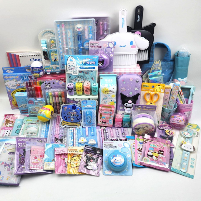 산리오 학용품 세트 스티커 피규어 초등 여아 조카 입학 준비물 랜덤 박스 선물[엘리빅마켓], 3.기본형_학용품세트(10종랜덤)
