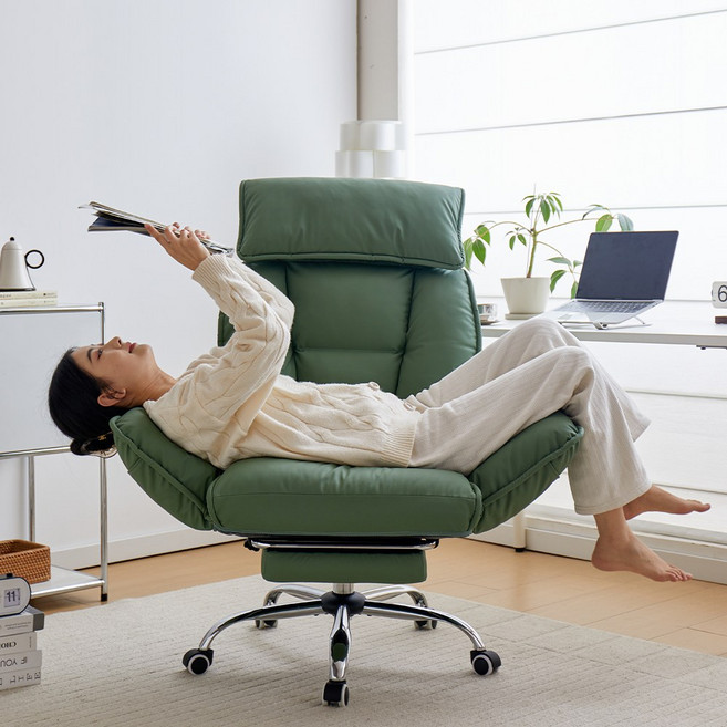 Arcbliss 고급 중역 사무용 가죽 컴퓨터 의자 침대형 리클라이너 170도 각도조절, 숲속그린