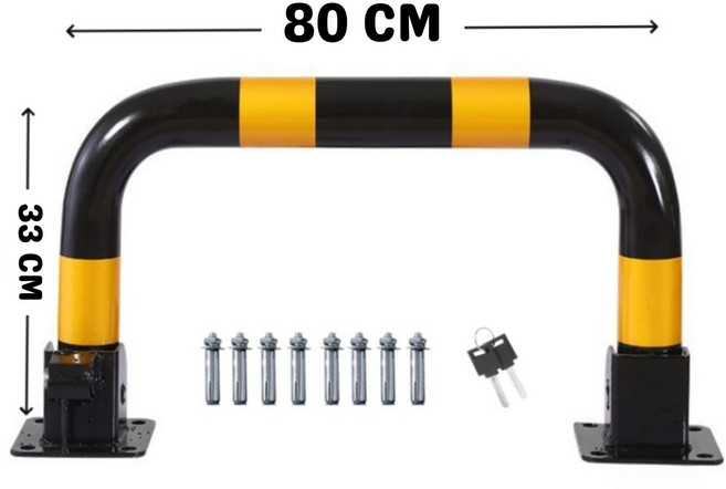 GAPINO 주차금지 바리케이트 U자 열쇠형 접이식 주차금지 표지판 볼라드 주차 금지봉, 노란색 및 검은색, 1개