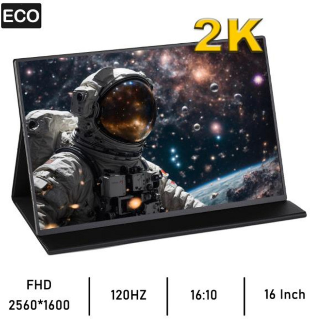 2K 휴대용 모니터 호환 노트북 FHD 보조 120HZ 미니 PC 외장 1600 IPS 2560 스위치 16인치 화면 USB HD, AL06Q, EU 플러그