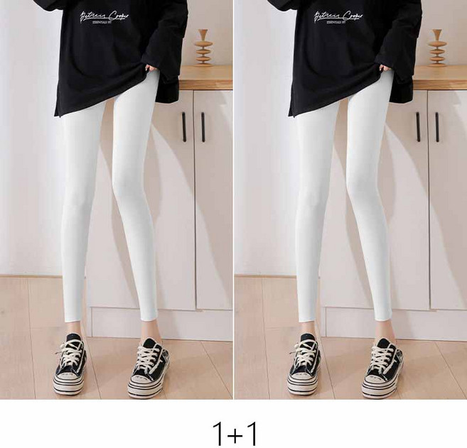 1+1 봄 가을 여성용 긴바지 빅사이즈 얇은 외출용 레깅스 여자 슬림핏 9부 바지 YLP