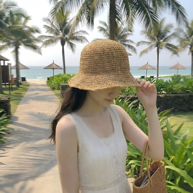 아르라피 여름모자 챙넓은 자외선차단모자 라탄 대두버킷햇