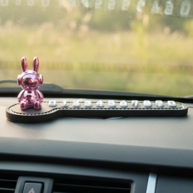 차번호알림판 차량전화번호판 자동차전화번호판 귀여운주차번호판 알림판 캐릭터 안심번호 야광 자동차주차번호판, 1개, 블랙핑크