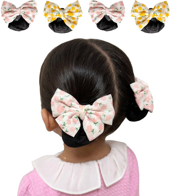 애셋맘 어린이 공주 발표회 봄꽃 머리핀 머리 헤어망 세트(4p)