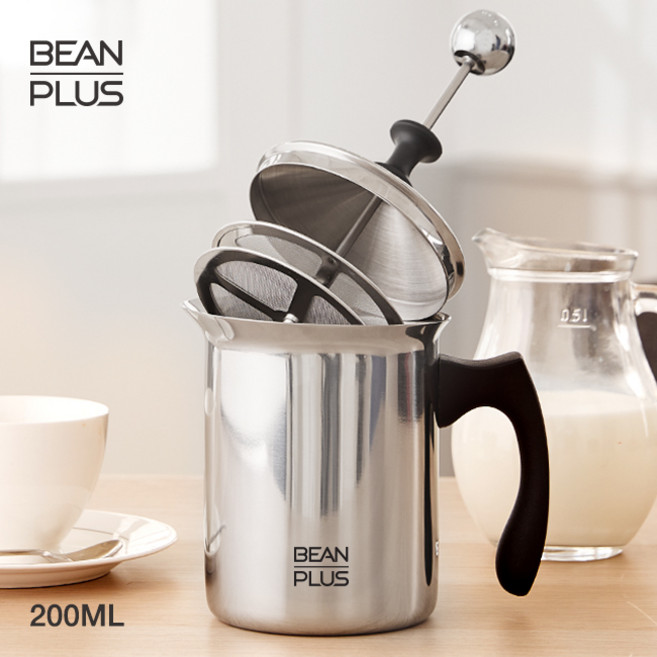빈플러스 이중망 수동 라떼 우유거품기 200ml, mixed color, 1개