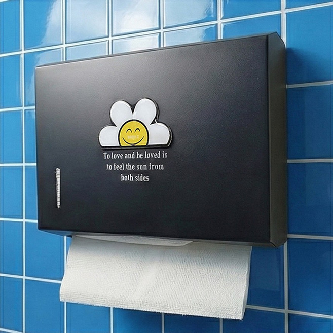 언즈 메탈 스마일 화장실 주방 핸드타올 휴지 케이스 페이퍼타올 키친타올 디스펜서, 메탈 블랙, 1개