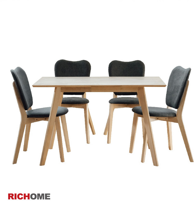 RICHOME 伯特餐桌椅 (實木) 一桌四椅, 白橡色+灰色(一桌四椅), 1個