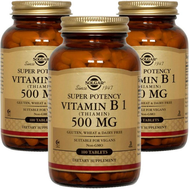 솔가 슈퍼 포텐시 비타민 B1 (티아민) 500mg 타블렛 비건, 3개, 100정