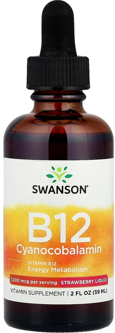 스완슨 Swanson B12 Cyanocobalamin Liquid Strawberry 2 fl oz 59 ml, 스완슨 Swanson, B12 Cyanocobalami, 59ml, 1개 - 쿠팡