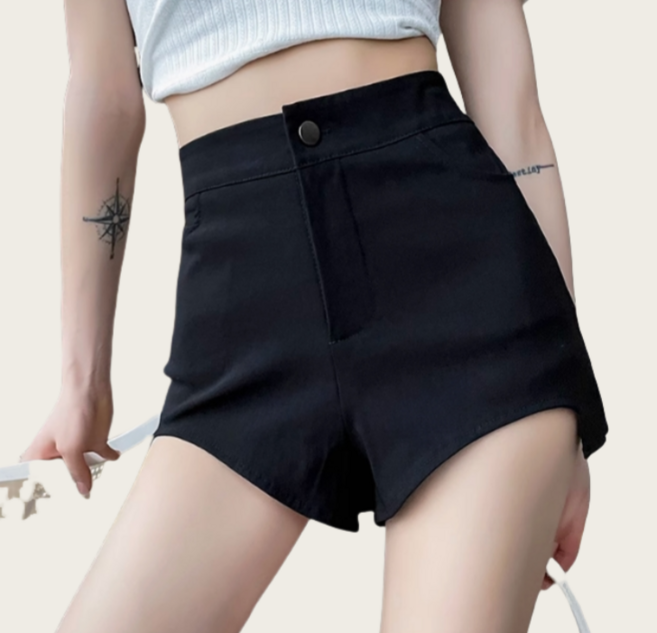 쌍천 언밸런스 하이웨스트 블랙 정장 반바지 댄스 반바지 A25022508