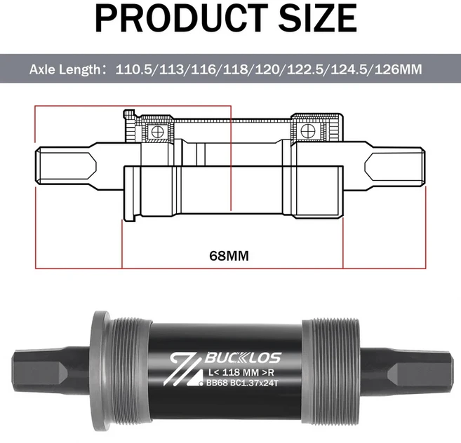 BUCKLOS 자전거 밑면 브래킷 BSA BB68 밀폐형 베어링 사각형 스레드 중공 축 113/120/122.5/126/140mm, 03 68x118mm
