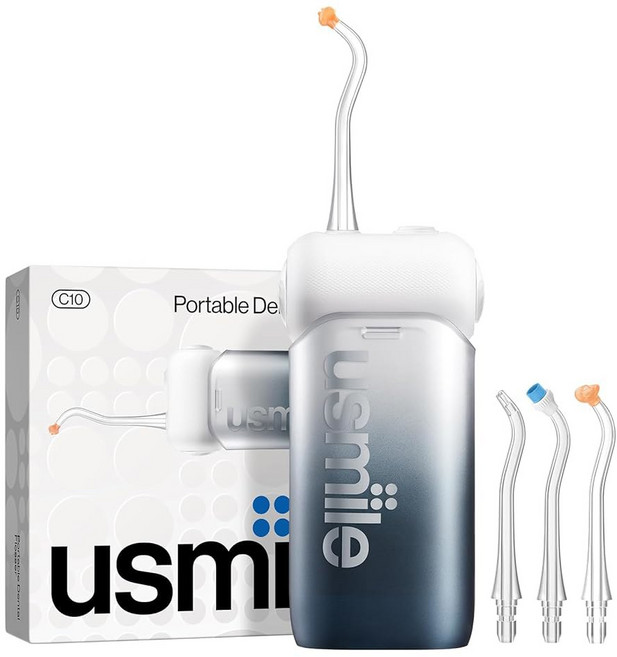 USmile C10 휴대용 물 치실 u2013 여행 95일 배터리 4가지 모드 360 노즐 180, Black