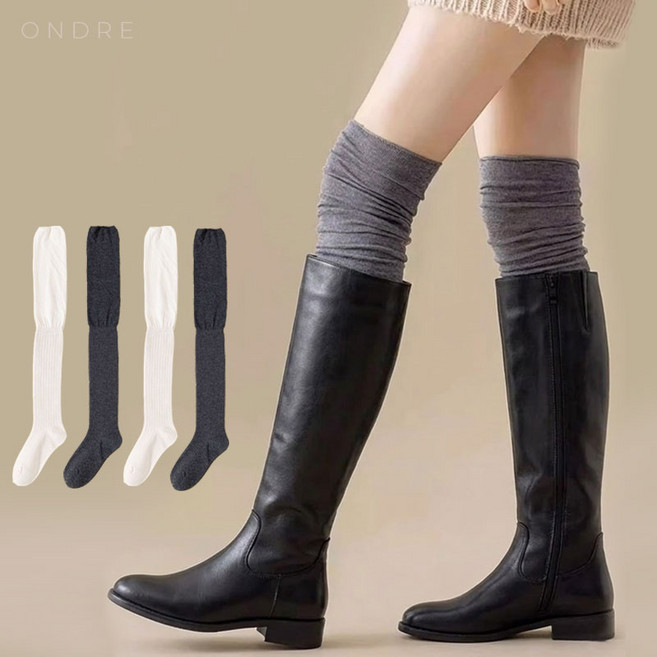 온드레 4매세트 샤랄라 하이 니삭스 셔링 주름 골지 오버니삭스