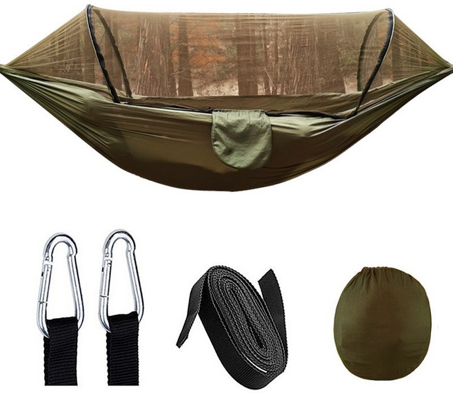 露營 戶外 雙人 防側翻 帆布吊床, 深軍綠色