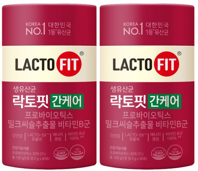 유산균 락토핏 간케어 60포 2통 2개월분, 2개, 2g