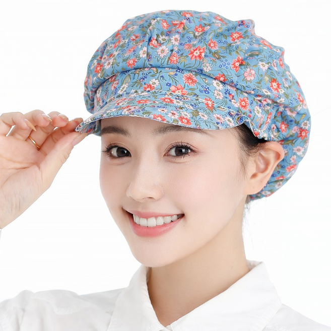 YIEUN 여성용 주방모자 두건 조리 알바 조리모 주방캡 꽃무늬 위생모자, 초여름꽃들, 1개